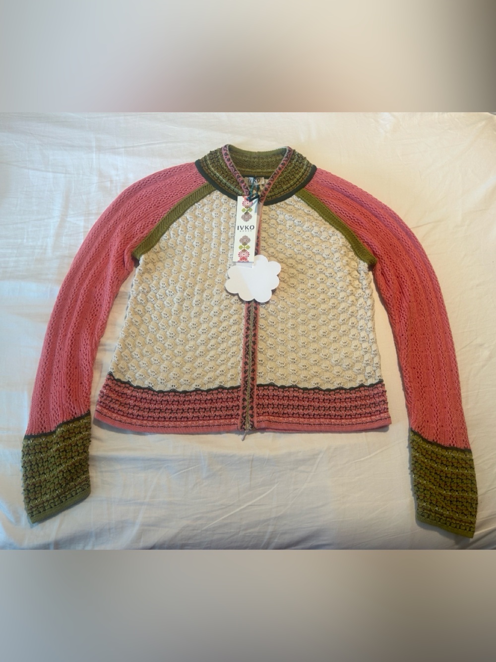 IVKO Pink, Cream & Olive Colorblock Knit Cardigan